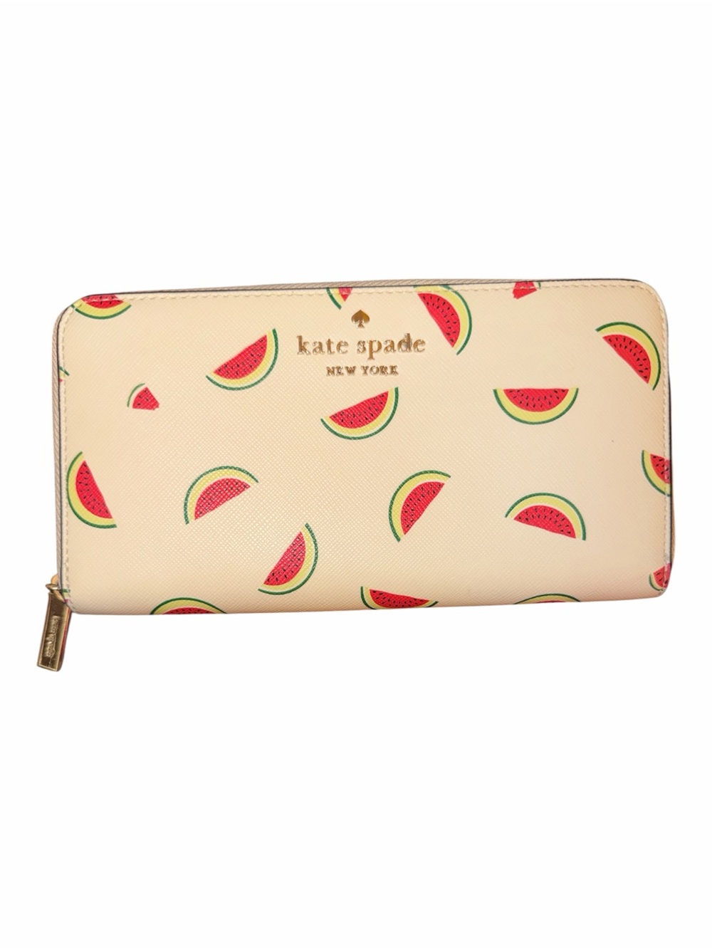 KATE SPADE Madison Watermelon Slice Zip Around Continental Wallet Green Interior